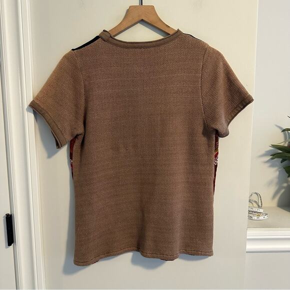Anthropologie Conditions Apply Tan Mixed Media Quilted Satin Knit Tee/Top Small - Picture 6 of 14